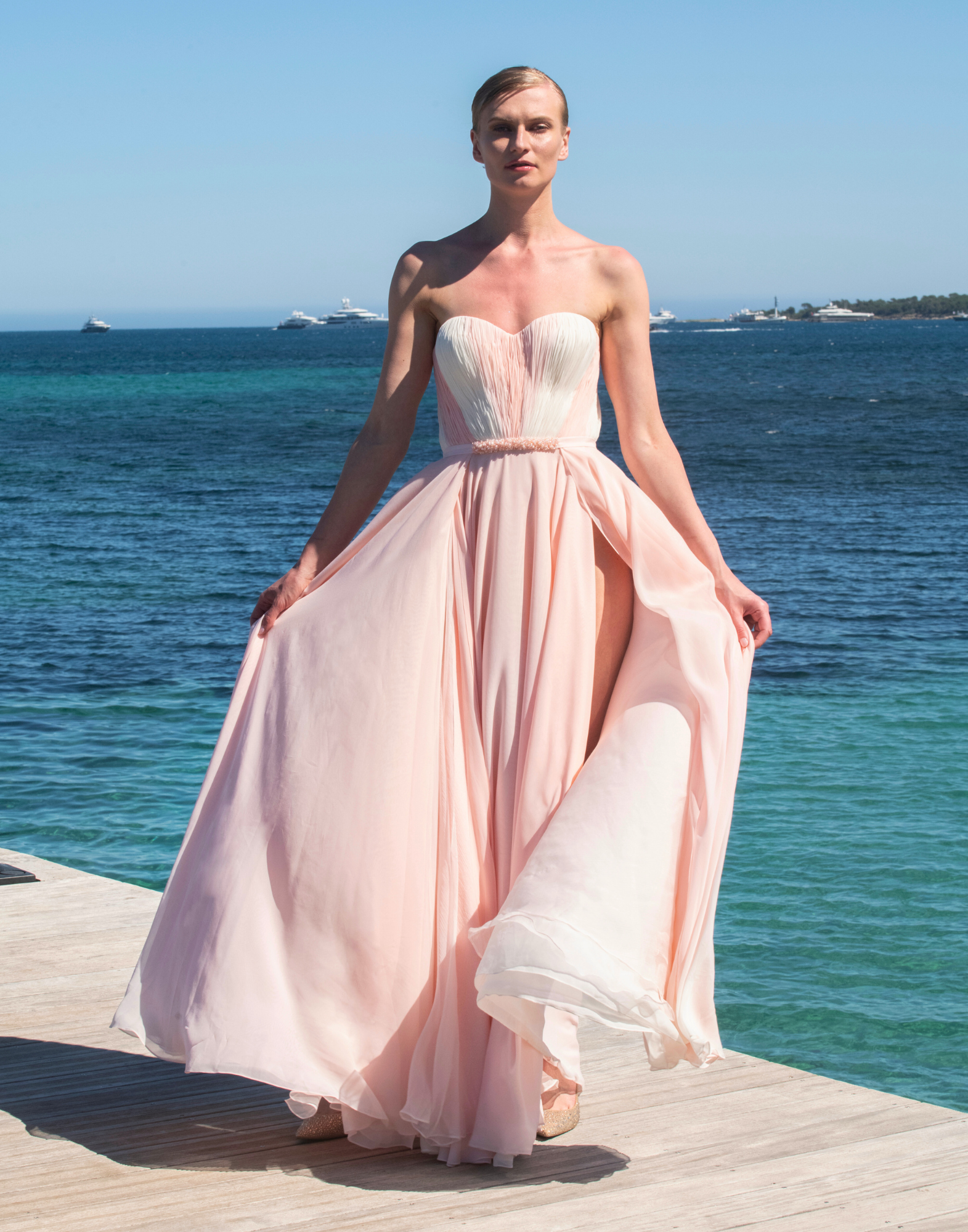 Long Chiffon Pink & White Dress